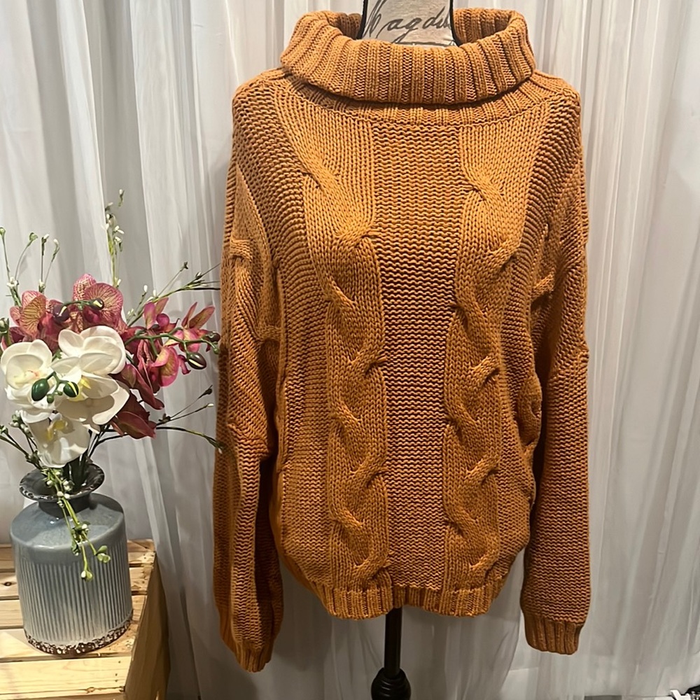 It is a size large and is a orange yellow color
